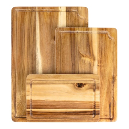 Happimess Hespera Handcrafted Acacia Wood Grain Reversible Cutting Board w/Juice Grooves and Built-In Handle, CUT1004A-3SET