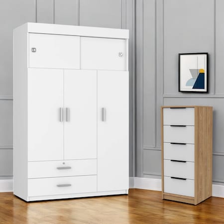 Homeroots Two Piece White and Natural Bedroom Set 530267