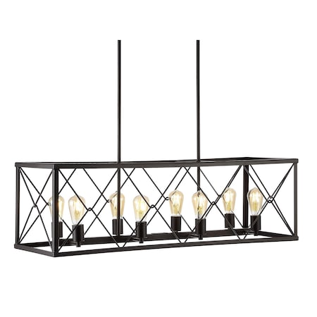 Jonathan Y Ferme 39" 8-Light Adjustable Iron Farmhouse Industrial LED Dimmable Pendant, Oil Rubbed Bronze JYL7504A