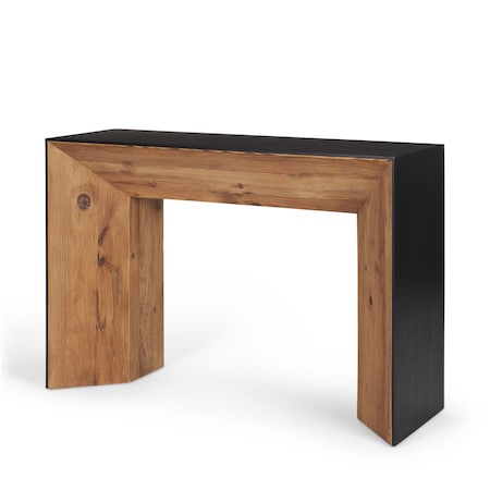 Homeroots 47" Black and Brown Solid Wood Pedestal Console Table 605613