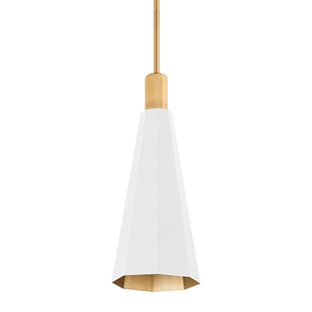 Troy Lighting Huntley 1 Light Pendant 7.75 In. Patina Brass/White F8308-PBR/SWH