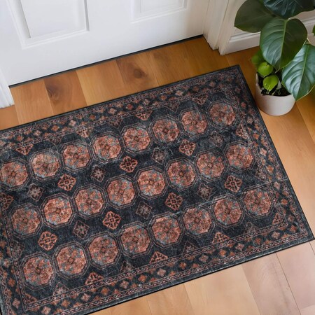 World Rug Gallery Transitional Moroccan Washable Non Slip Area Rug 2 ft x 4 ft Rust WR83RUST2X4