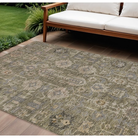 Homeroots 8' X 10' Brown Gray And Charcoal Oriental Washable Indoor Outdoor Area Rug 582059