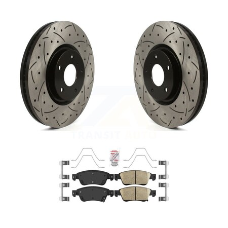 Transit Auto Front Coated Drilled Slotted Disc Brake Rotors & Ceramic Pad Kit For INFINITI G37 G35 Q60 KDA-100305