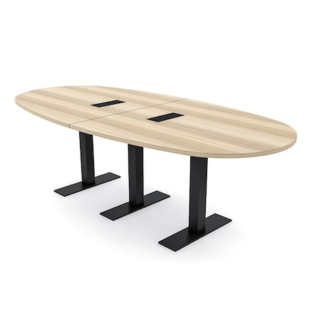 Skutchi Designs 8 Person Conference Table With Power Unit | 8' Boval Table | Harmony Series HAR-BOVL-48X96-T.BK-K525-EBLK