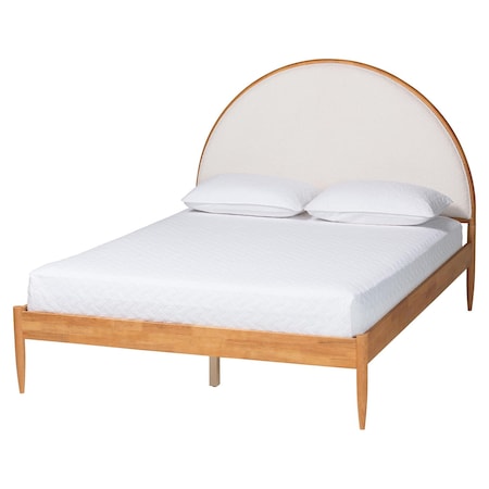Baxton Studio Dawson Japandi Cream Teddy Fabric and Oak Brown Wood Queen Bed 257-14098-ZORO