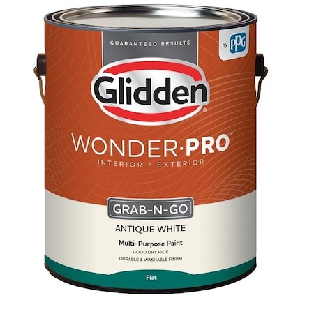 Glidden Wonder-Pro Interior/Exterior Paint, Flat Sheen, Antique White, 1 gal, 400 sq-ft/gal Coverage Area GLWP30AW/01