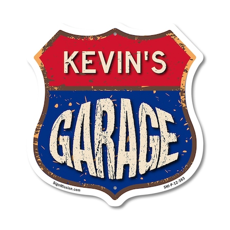 Signmission Kevin's Garage, 12 Inch X 12 Inch, Plastic Sign SHI-P-12-383-KEVIN