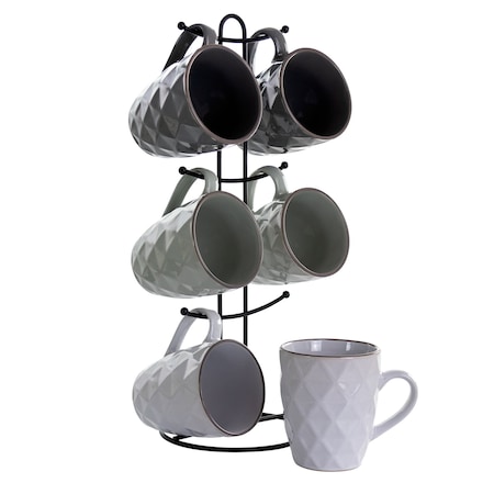 Elama Diamond Waves 6-Piece 12 oz. Mug Set with Stand, Assorted Colors EL-DIAMONDWAVES