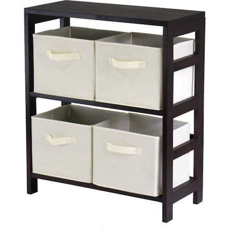 Winsome Winsome 92861 Capri 2 Section M Storage Shelf with 4 Foldable Fabric Baskets - Walnut and Beige 92861