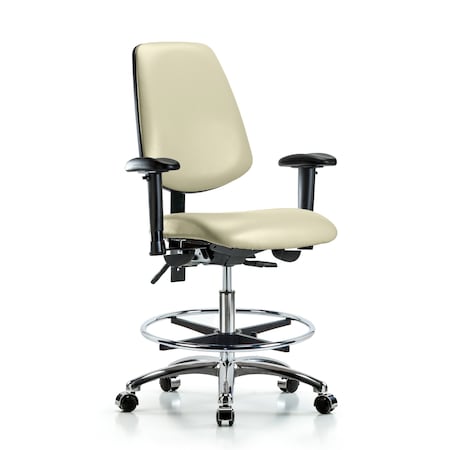 Blue Ridge Ergonomics Bench Chair, Vinyl, Med, Bk, CF, Cast, Wht, 6-Way Adjustable, 22" to 29" Height, Adobe White BR-VMBCH-MB-CR-T1-A1-CF-CC-8501