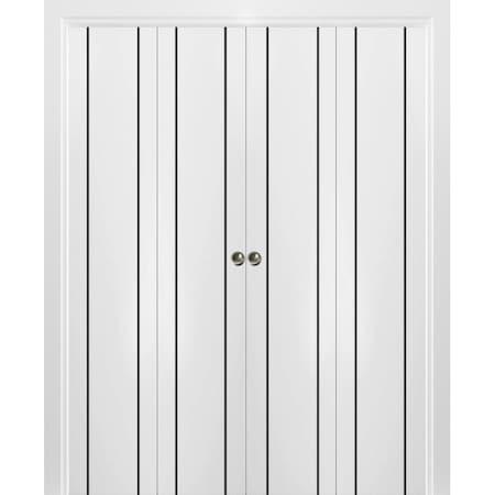 Sartodoors Sliding Closet Double Bi-fold Doors, Planum 0017 White Silk and Aluminum Strips, Sturdy Tracks Mold PLANUM0017DBF-WS-96 x 96 (4* 24x96)