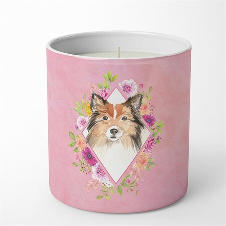 Carolines Treasures 10 oz Sheltie Pink Flowers Decorative Soy Candle CK4213CDL