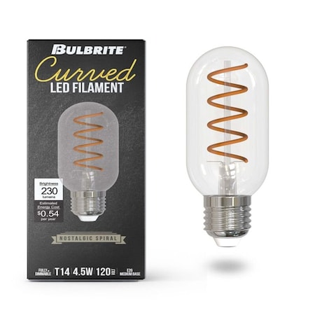 Bulbrite 4 Watt Dimmable Antique Nostalgic Curved Filament T14 Medium E26 LED Bulb, 2 PK 861402