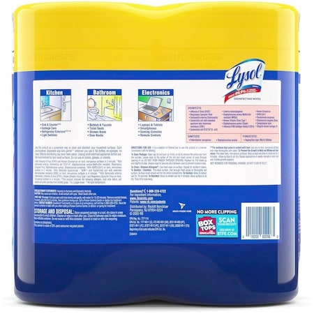 Lysol Disinfecting Wipes, Canister, Lemon Lime, White, 6 PK RAC80296CT