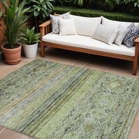 Homeroots 9' X 12' Artichoke Green Blue And Black Floral Washable Indoor Outdoor Area Rug 606174