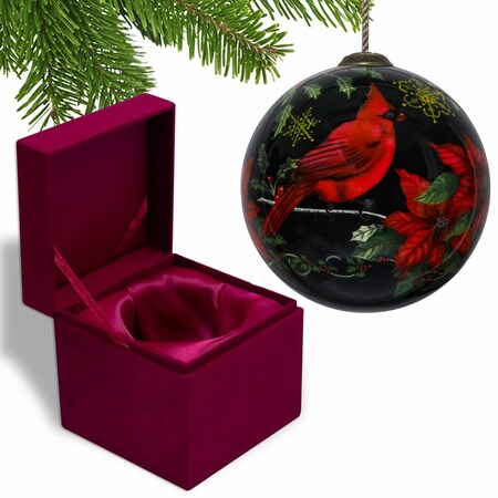 Homeroots Glossy Red Cardinal Hand Painted Mouth Blown Glass Ornament 477521