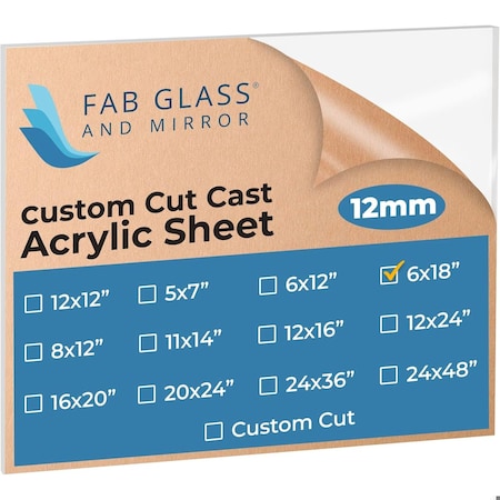 Fab Glass And Mirror Acrylic Plexiglass Sheets, Rectangle Clear PET Sheet 6in x 18in x 1/2in  with Protective Film, ... ACR12M6X18RC