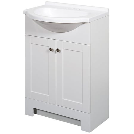 Zenna Home 2-Door Euro Shaker Vanity with Top, Wood, White, Cultured Marble Sink, White Sink SEC24WW