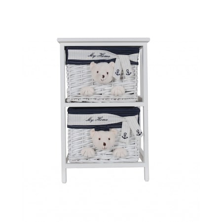 Homeroots 12.5" X 16" X 25" White Blue Portable 2 Drawers 364165
