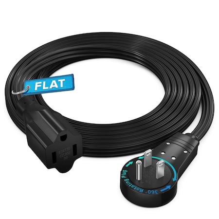 Maximm 6ft 360 degrees Flat Plug Extension Cord, Slim Under Carpet Design, Black ADW-360-31F06-16B0