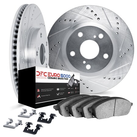 Dynamic Friction Co DFC Rotors-Drilled & Slotted-Silver w/ EURO 5000 Ceramic Brake Pads Incl Hdw 7612-11003
