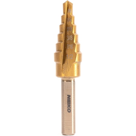 Neiko Titanium Step Drill Bit, High-Speed Alloy-Steel Bit, 6 Step Sizes from 3/16 Inch to 1/2 Inch 10183A