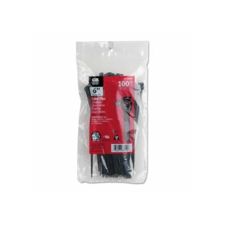 Gardner Bender Standard Cable Ties, 30 lb Tensile Strength, 6 in L, Black, 100 EA/BG 623-46-206UVB