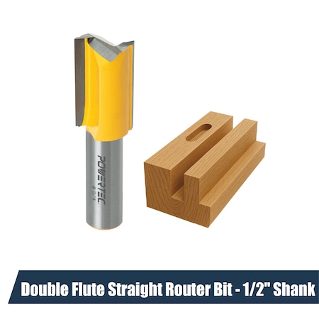 Powertec Tungsten Carbide Tipped Double Flute Straight Router Bit, 1/2" Shank, 3/4" Cutting Dia. 73065