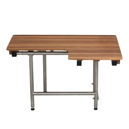 Homeroots 30" Brown Wall Mount Teak Rectangular Shower Bench With Legs 549357