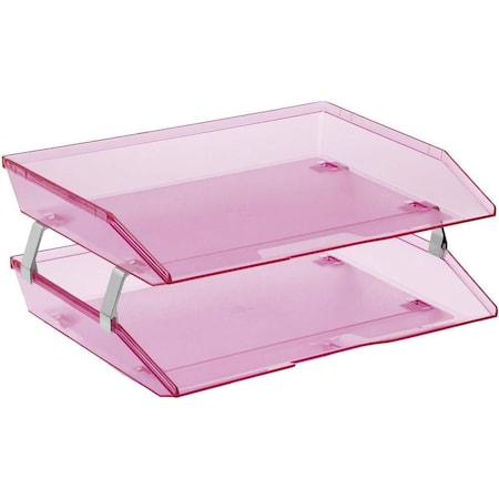 Acrimet Facility 2 Tier Letter Tray Side Load Letter Size Desktop File Organizer Plastic Clear Pink 253.8
