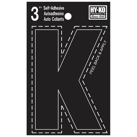 Hy-Ko 30400 Series Die-Cut Letter, Character: K, 3 in H Character, Black Character, Vinyl 30421