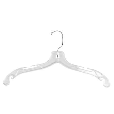 Nahanco 17in Clear Middle Heavy Weight Plastic Shirt Hanger w/ Molded Rubber Grippers, 100PK 505MG