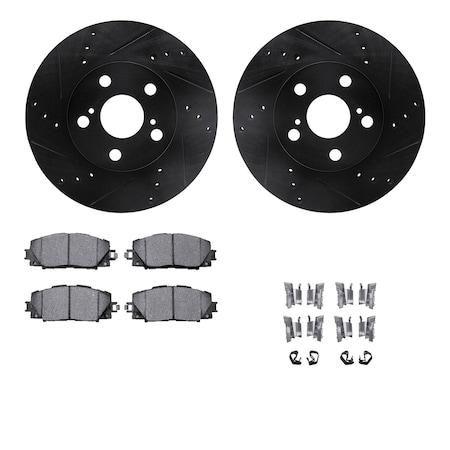 Dynamic Friction Co DFC Rotors-Drilled & Slotted-Black w/ 5000 Advanced Brake Pads Incl Hdw 8512-76170