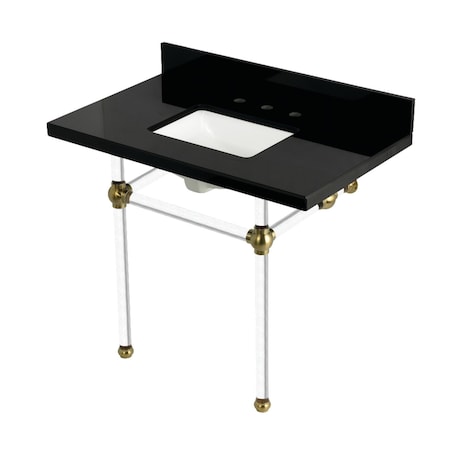 Kingston Brass 36" Black Granite Console Sink with Acrylic Legs, 8-Inch, 3-Hole, Black Granite/Brushed Brass KVPK3630KASQ7