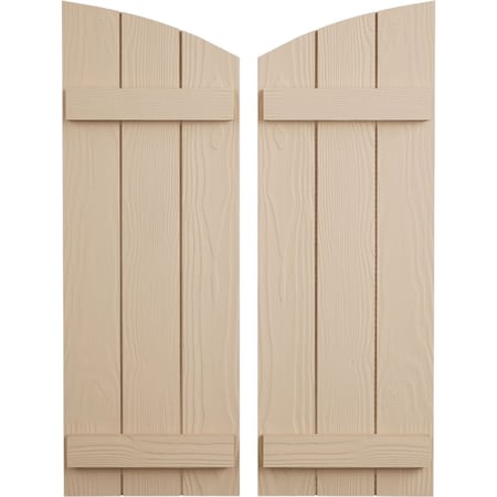 Ekena Millwork Sandblasted 3 Board Joined Board-n-Batten w/Elliptical Top Faux Wood Shutters, 16 1/2W x 48H, PR SHUBJL16X48SDPR
