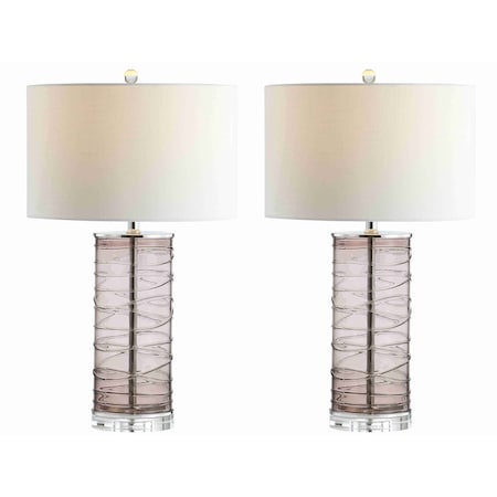Jonathan Y Cole 27.5" Modern Fused Glass Cylinder LED Table Lamp, Smoky Gray, 2PK JYL4016C-SET2