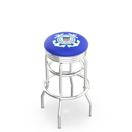 Holland Bar Stool Co 25" Chrome 2-Ring U.S. Coast Guard Swivel Bar Stool, Accent Ring L7C3C25CstGrd