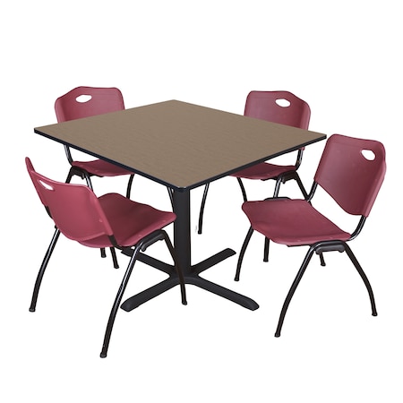 Regency Square Cain Breakroom Table W/ 4 M Stack Chairs, 48 in W, 48 in L, Noble Oak TB4848NO47BY