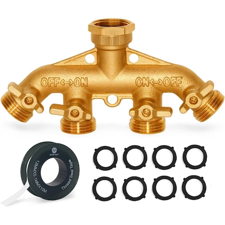 Morvat Heavy Duty Hexagonal Brass 4 Way Garden Hose Y Splitter MOR-BCONNECTOR-4-A