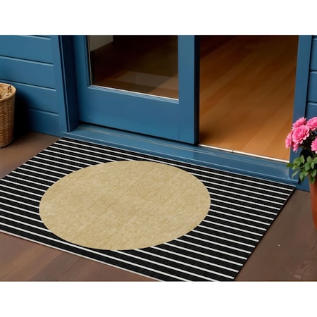 Homeroots 3' X 5' Black And Beige Striped Washable Indoor Outdoor Area Rug 597145