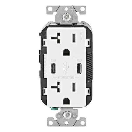 Leviton Duplex Outlet, USB C, White 20A, 125V T5837-W