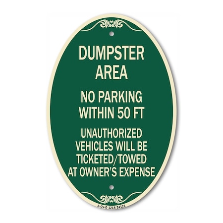 Signmission Dumpster Area Parking Rule Sign No Parking Wi, 12 In X 18 In Architectural, Heavy Gauge Aluminum A-OV-G-1218-24121