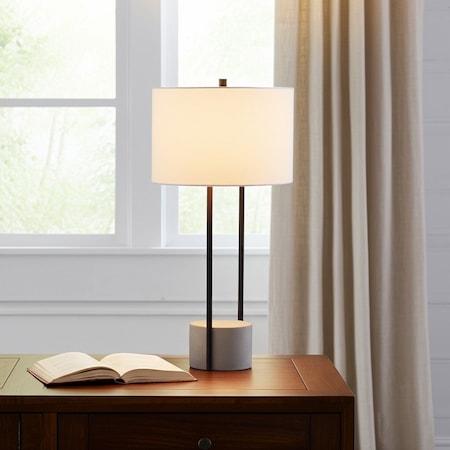Homeroots 27" Gray and Black Concrete Table Lamp With White Drum Shade 524366