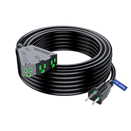 Maximm 50ft 14AWG SJTW 3-Outlet Extension Cord, ETL, Black OBK-IGRN-004H-052H-50BK