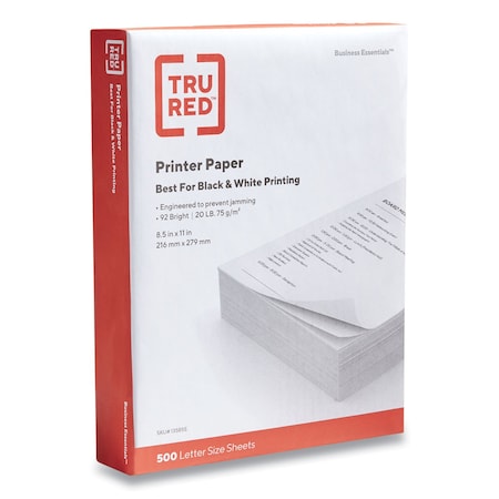 Tru Red Printer Paper, 92 Bright, 20 lb Bond Weight, 8.5 x 11, 500PK 135855/TR56957