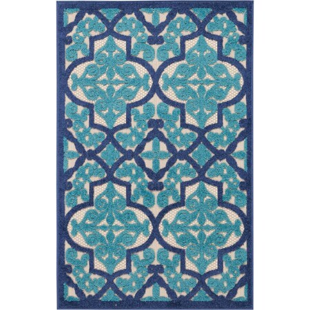 Homeroots 3' X 4' Navy Blue Ivory And Blue Trellis Indoor Outdoor Area Rug 546641