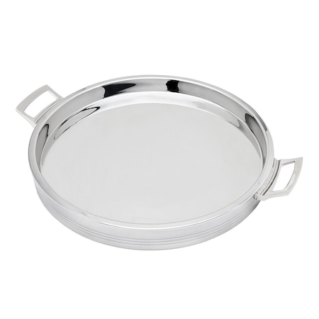 Homeroots 12in Silver Round Stainless Steel Serving Tray With Handles 517542