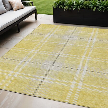 Homeroots 5' X 8' Yellow Black And Ivory Plaid Washable Indoor Outdoor Area Rug 596370