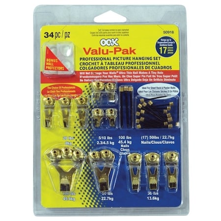 Ook Picture Hanging Kit, 5 to 100 lb, Steel, Brass, Gold 50918